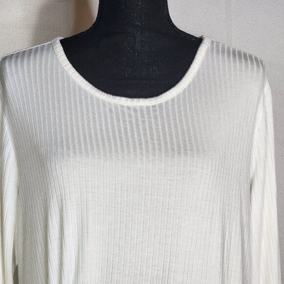 Simply Vera Wang White Ribbed Rayon Span LS Handkerchief Hem Cinch Front Top XL - Picture 6 of 16